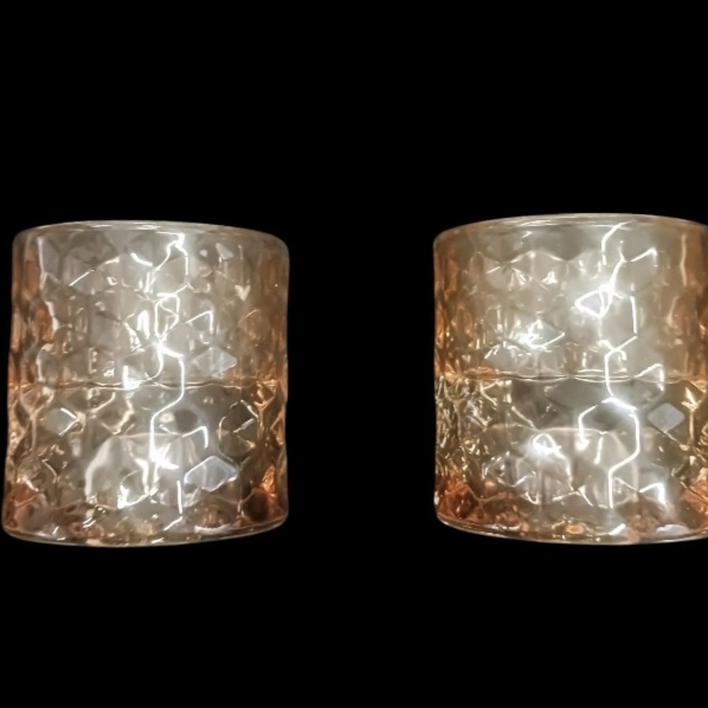 Elegant Set Of 2 Reversible Glass Candle Holders Peach Color NEW